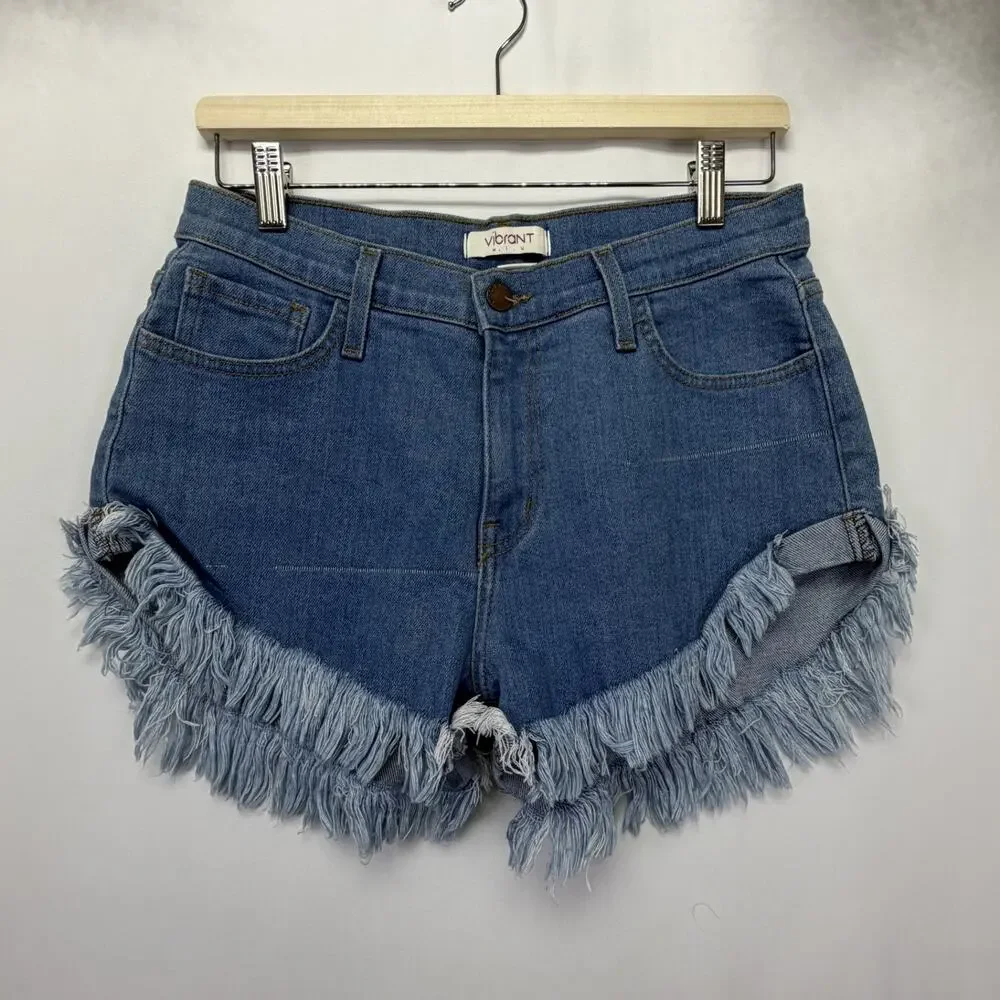 Vibrant‎ MIU Shorts Juniors Size Large Blue Denim Stretch High Rise S1298